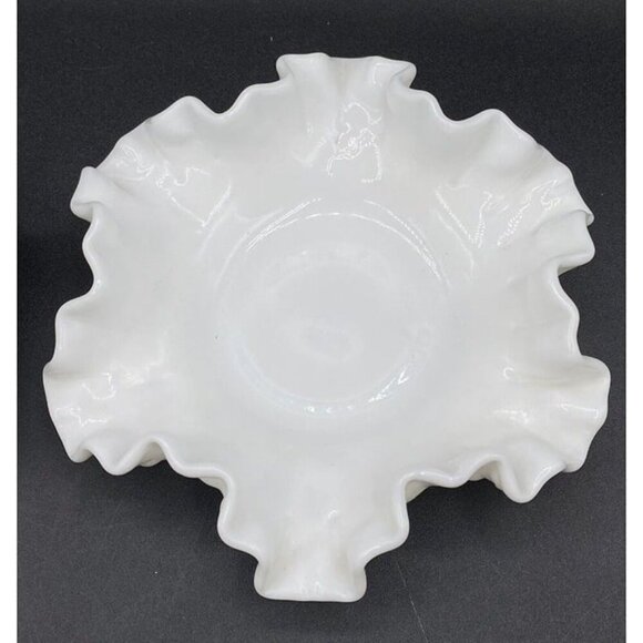 Fenton Milk Glass Hobnail Candy Bon Bon Dish Ruffled Bowl Vase Set Of 2 - Picture 9 of 12